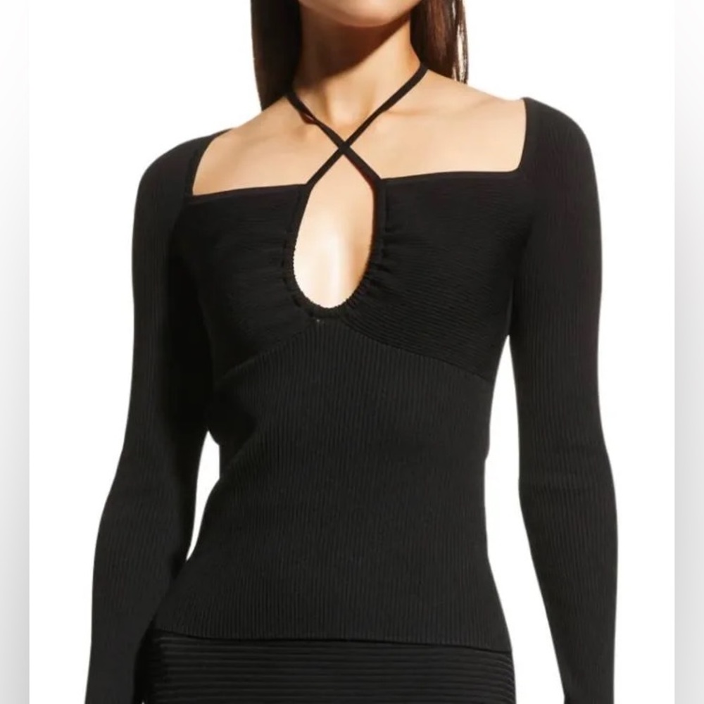 A.L.C. Annabelle Cross-Front Rib Knit Top in Black